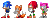 Size: 414x156 | Tagged: safe, artist:miniluv73, amy rose, knuckles the echidna, miles "tails" prower, sonic the hedgehog, echidna, fox, hedgehog, sonic cd, 2023, animated, classic amy, classic knuckles, classic sonic, classic sonic (universe), classic tails, clenched fists, female, gif, group, infinite loop, looking at viewer, male, pixel art, pointing, simple background, smile, sprite, standing, transparent background, v sign, wagging finger