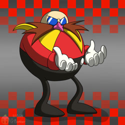 Size: 800x800 | Tagged: safe, artist:g-bomber, robotnik, human, 2026, checkered background, classic robotnik, classic sonic (universe), male, signature, solo, standing
