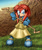 Size: 800x950 | Tagged: safe, artist:bellseashell, mari-an, echidna, 2014, daytime, eye clipping through hair, female, grass, holding something, looking at viewer, low res, outdoors, pose, redesign, smile, smiling at viewer, solo, watermark, weapon