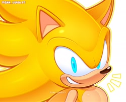 Size: 2048x1644 | Tagged: safe, artist:enn_luigi07, sonic the hedgehog, super sonic 2, hedgehog, sonic frontiers, 2026, blue eyes, clenched teeth, looking at viewer, male, outline, simple background, smile, solo, solo male, sonic frontiers: final horizon, super form, watermark, white background