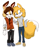 Size: 500x600 | Tagged: safe, artist:candicindy, skye prower, oc, oc:violet rabbit, fox, rabbit, 2015, canon x oc, duo, duo male and female, eye clipping through hair, eyelashes, female, gender swap, holding each other, looking at viewer, male, pants, r63 shipping, ribbon, shipping, shirt, shoes, simple background, smile, straight, vest, white background