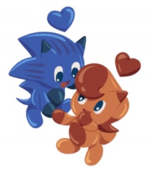 Size: 1360x1571 | Tagged: safe, artist:jadepesky, sally acorn, sonic the hedgehog, chao, 2026, character chao, cute, duo, female, floating, heart, holding hands, looking at each other, looking at viewer, male, open smile, sally x sonic, shipping, simple background, smile, smiling at each other, straight, white background