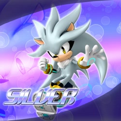 Size: 2048x2048 | Tagged: safe, artist:tailbiscuits, silver the hedgehog, 2026, 3d, character name, echo background, english text, frown, looking at viewer, mid-air, outline, solo, text, treads