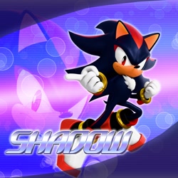 Size: 2048x2048 | Tagged: safe, artist:tailbiscuits, shadow the hedgehog, 2026, 3d, character name, echo background, english text, frown, looking at viewer, mid-air, outline, pointing, solo, text