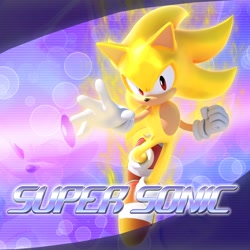 Size: 2048x2048 | Tagged: safe, artist:tailbiscuits, sonic the hedgehog, super sonic, 2026, 3d, character name, clenched fist, echo background, english text, looking at viewer, mid-air, outline, solo, super form, text