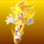 Size: 2048x2048 | Tagged: safe, artist:tailbiscuits, sonic the hedgehog, super sonic, fox, 2026, 3d, aura, clenched fist, flying, gradient background, looking at viewer, male, mid-air, solo, super form