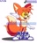 Size: 1429x1712 | Tagged: safe, artist:animationnerd18, miles "tails" prower, 2026, blue shoes, fangs, leg fluff, looking offscreen, mouth open, obtrusive watermark, open smile, redesign, shadow (lighting), shoelaces, shoes, simple background, smile, solo, standing, watermark, white background, yellow sclera