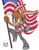 Size: 1400x1800 | Tagged: dead source, safe, artist:purp_in_exile, bunnie rabbot, rabbit, 2025, 4th of july, american flag, anniversary, country flag, cybernetic, cyborg, female, fist, flag, holding something, looking at viewer, open smile, pose, simple background, smile, smiling at viewer, solo, white background