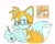 Size: 1962x1558 | Tagged: safe, artist:pwish_, miles "tails" prower, fox, 2026, glasses, holding something, looking at viewer, male, paintbrush, pointing, reference inset, simple background, smile, solo, white background