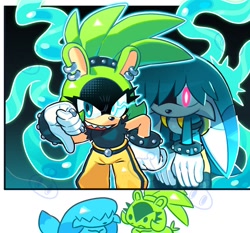 Size: 1636x1526 | Tagged: safe, artist:koab1112, kit the fennec, surge the tenrec, 2026, cute, duo, electricity, glowing eyes, hydrokinesis, kitabetes, mouth open, open smile, outline, shadowed face, smile, standing, surgabetes, tentacle, thumbs down, water