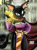 Size: 1280x1707 | Tagged: safe, artist:neostricker, ebony the cat, cat, female, frown, glowing, hand on hip, head tilt, holding something, looking offscreen, solo