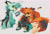 Size: 2048x1413 | Tagged: safe, artist:indigobeatss, miles "tails" prower, 2025, blue fur, blue nose, blue shoes, boots, chest fluff, clenched teeth, color palette, color swap, duality, duo, english text, eyelashes, frown, fur markings, grey background, lidded eyes, looking at viewer, looking offscreen, redesign, shoelaces, simple background, sitting, standing, text, yellow sclera