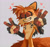Size: 2048x1942 | Tagged: safe, artist:indigobeatss, miles "tails" prower, 2025, arm fluff, back fluff, cheek fluff, chest fluff, chin fluff, clenched teeth, double v sign, ear fluff, eyelashes, eyes closed, faux 3d, fur markings, gloves off, grey background, heart, lineless, redesign, simple background, smile, solo, standing, tail fluff, v sign, whiskers