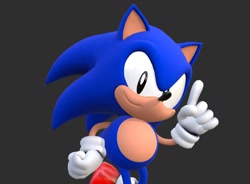 Size: 1282x946 | Tagged: safe, artist:tailbiscuits, sonic the hedgehog, hedgehog, 2026, 3d, classic sonic, classic sonic (universe), grey background, hand on hip, male, simple background, solo, wagging finger