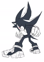 Size: 1467x2048 | Tagged: safe, artist:daniels22r, shadow the hedgehog, hedgehog, 2026, clenched fist, clenched teeth, flat colors, limited palette, looking at viewer, male, monochrome, posing, simple background, solo, spot color, standing, white background