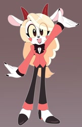 Size: 778x1200 | Tagged: safe, artist:s3tok41b4, goat, charlie morningstar, eye clipping through hair, female, hazbin hotel, mobianified, mouth open, outline, simple background, solo, white outline