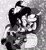 Size: 1202x1308 | Tagged: safe, artist:isaahvieiraa2010, honey the cat, mighty the armadillo, cat, hedgehog, 2026, abstract background, arms folded, black and white, blushing, duo, female, honey x mighty, looking at each other, male, seductive, seductive pose, shipping, sitting, straight, sweatdrop