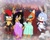 Size: 1402x1122 | Tagged: safe, artist:isaahvieiraa2010, feels the rabbit, honey the cat, mighty the armadillo, tiara boobowski, cat, hedgehog, rabbit, 2026, adult, ai background, alternate outfit, blushing, bowtie, bush, clothes, eyes closed, female, happy, honey x mighty, long hair, looking at each other, male, necklace, older, one eye closed, quartet, shipping, sitting, sparkles, straight, talking, tiara x feels