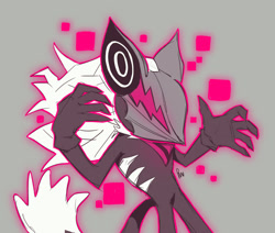 Size: 1873x1592 | Tagged: safe, artist:linnytheseagull, infinite the jackal, 2025, digital static, flat colors, glitch, grey background, looking offscreen, outline, phantom ruby, signature, simple background, solo, standing