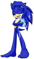 Size: 614x1055 | Tagged: safe, artist:myly14, sonic the hedgehog, hedgehog, 2014, barefoot, eyes closed, male, mouth open, open smile, simple background, smile, soap, solo, standing, transparent background, washing