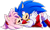Size: 1024x624 | Tagged: safe, artist:myly14, amy rose, sonic the hedgehog, hedgehog, 2013, amy x sonic, blushing, clothes, dress, duo, eyes closed, female, holding them, laughing, lying down, male, mouth open, open smile, outline, shipping, signature, simple background, smile, straight, tickling, transparent background