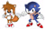 Size: 900x569 | Tagged: safe, artist:redlinks, miles "tails" prower, sonic the hedgehog, fox, hedgehog, adventures of sonic the hedgehog, 2010, classic sonic, classic sonic (universe), classic tails, duo, fighting pose, male, pose, simple background, smile, standing, thumbs up, white background