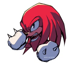 Size: 1337x1126 | Tagged: safe, artist:l4zy_4le, knuckles the echidna, echidna, 2022, clenched fists, clenched teeth, frown, looking offscreen, male, sharp teeth, simple background, solo, white background