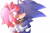 Size: 1024x670 | Tagged: safe, artist:proboom, amy rose, sonic the hedgehog, hedgehog, 2016, amy x sonic, bandana, clothes, duo, eyes closed, female, first kiss, holding them, kiss, male, shipping, shrunken pupils, simple background, sonic boom (tv), straight, surprise kiss, surprised, sweatdrop, white background