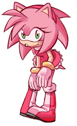 Size: 775x1264 | Tagged: safe, artist:proboom, amy rose, hedgehog, 2015, bending over, clothes, eyelashes, female, hand on knee, looking at viewer, outline, simple background, smile, solo, standing, transparent background