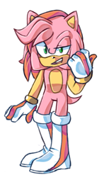 Size: 483x862 | Tagged: safe, artist:proboom, amy rose, hedgehog, 2014, alternate outfit, boots, gender swap, gloves, looking at viewer, male, mouth open, open smile, outline, simple background, smile, solo, transparent background