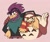 Size: 1170x989 | Tagged: safe, artist:calebartboy15, owl, 2026, arm around shoulders, don the rooster, don x nite, duo, father's day, gay, hand on another's shoulder, headphones, looking at viewer, male, nite the owl, pose, pride month, red background, rooster, scarf, shipping, simple background, standing, waving