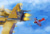 Size: 1280x876 | Tagged: safe, artist:lkurdyl, miles "tails" prower, sonic the hedgehog, bird, fox, hedgehog, sky chase zone, sonic the hedgehog 2, 2025, aircraft, badnik, balkiry, classic sonic (universe), clouds, daytime, duo, fire, flame, flying, lineless, literal animal, male, mid-air, nebula, outdoors, plane, pointing, propeller, robot, signature, standing, tornado i, vehicle