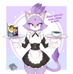 Size: 1981x2000 | Tagged: safe, artist:skyversa, blaze the cat, cat, dress, female, goth, gothic lolita, lolita, maid outfit