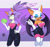 Size: 2000x1863 | Tagged: safe, artist:skyversa, blaze the cat, rouge the bat, geometric background, outfit swap, rouge's heart top, watermark