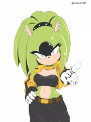 Size: 1536x2048 | Tagged: safe, artist:soranygyart, surge the tenrec, pointing at viewer, white background