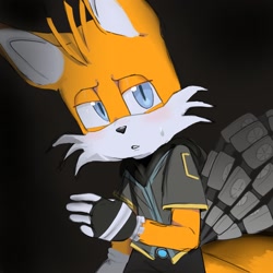 Size: 1280x1280 | Tagged: safe, artist:gabbie6543mimic, miles "tails" prower, nine, fox, sonic prime, 2025, gradient background, looking at viewer, male, solo, standing, sweatdrop