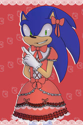 Size: 828x1242 | Tagged: safe, artist:achex1o6, sonic the hedgehog, hedgehog, alternate version, bow, classic lolita, clothes, dress, hair bow, lolita, looking at viewer, male, solo