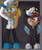 Size: 1280x1506 | Tagged: safe, artist:yarat14, charmy bee, ray the flying squirrel, bee, flying squirrel, squirrel, 2026, clothes, duo, duo male, fully clothed, gradient background, lidded eyes, looking at viewer, male, pose, salute, smile, suit, tie, watermark