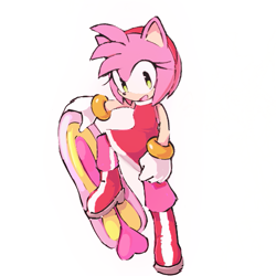 Size: 519x519 | Tagged: safe, artist:genesishero, amy rose, hedgehog, 2026, amybetes, clothes, cute, dress, extreme gear, female, holding something, looking at viewer, mouth open, open smile, simple background, smile, smiling at viewer, solo, solo female, sonic riders, standing on something, white background