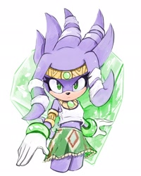 Size: 1638x2048 | Tagged: safe, artist:weepinganemone, tikal, echidna, 2026, female, frown, looking at viewer, master emerald, simple background, solo, solo female, super form, super tikal, white background