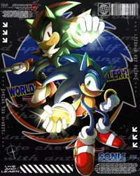 Size: 1637x2048 | Tagged: safe, artist:emistations, shadow the hedgehog, sonic the hedgehog, hedgehog, sonic adventure 2, sonic the hedgehog (2006), 2026, arrow, bar code, chaos emerald, duo, duo male, english text, frown, gun, holding something, live and learn, looking at viewer, male, males only, ring, shadow the hedgehog (video game), shine, smile, smiling at viewer, sparkles, text, watermark, weapon