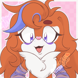Size: 1550x1550 | Tagged: safe, artist:nyx-k15, oc, oc:riptide the spaniel, dog, 2026, arm warmers, beanbrows, border, chest fluff, cute, dyed hair, eyelashes, femboy, heart, heart nose, looking at viewer, male, ocbetes, outline, pink nose, smile, solo, spaniel, watermark