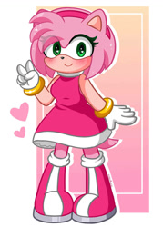 Size: 828x1157 | Tagged: safe, artist:itskittyrosie, amy rose, hedgehog, amy's halterneck dress, amybetes, blushing, clothes, cute, dress, eye clipping through hair, female, gloves, headband, heart, heart eyes, looking at viewer, shoes, smile, smiling at viewer, solo, wingding eyes