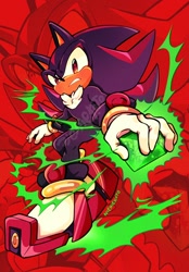 Size: 1000x1440 | Tagged: safe, artist:nieniekoto, shadow the hedgehog, hedgehog, 2026, chaos emerald, chest fluff, clenched teeth, echo background, frown, holding something, looking at viewer, male, signature, solo, watermark