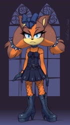 Size: 1799x3207 | Tagged: safe, artist:gabbslines, sticks the badger, badger, bow, clothes, dress, female, frown, hair bow, solo, sonic boom (tv), sticks is not amused, unamused
