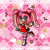 Size: 500x500 | Tagged: safe, artist:goddessprincesslulu, amy rose, rabbit, abstract background, amy's halterneck dress, bow, clothes, dress, female, freckles, hair bow, looking at viewer, needs more jpeg, open mouth, open smile, smiling at viewer, solo, species swap, standing on one leg