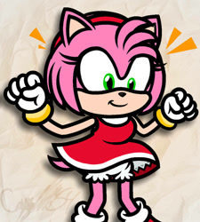 Size: 849x942 | Tagged: safe, artist:captainquack64, amy rose, hedgehog, amy's halterneck dress, bloomers, clothes, dress, emanata, female, gloves, shoes, smile, solo