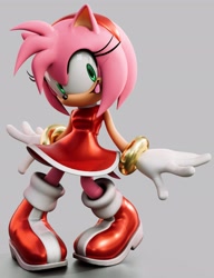 Size: 1576x2048 | Tagged: safe, artist:gameguybenn, artist:garbonzobeanguy, amy rose, hedgehog, 2026, 3d, boots, female, gloves, grey background, looking at viewer, mouth open, open smile, simple background, smile, smiling at viewer, socks, solo, standing