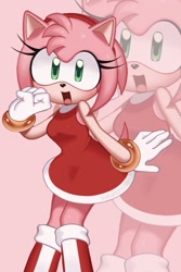 Size: 1365x2047 | Tagged: safe, artist:metalsonicfan7, amy rose, hedgehog, 2026, amybetes, cute, echo background, female, looking at viewer, mouth open, open smile, smile, solo, standing