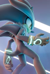 Size: 1396x2048 | Tagged: safe, artist:rayfox, silver the hedgehog, hedgehog, fighting pose, looking offscreen, male, pose, solo